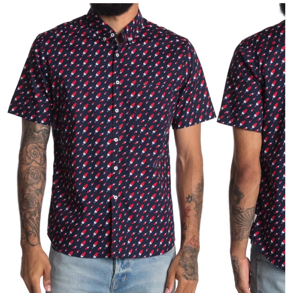 Men’s button up shirt, short sleeve, size XL